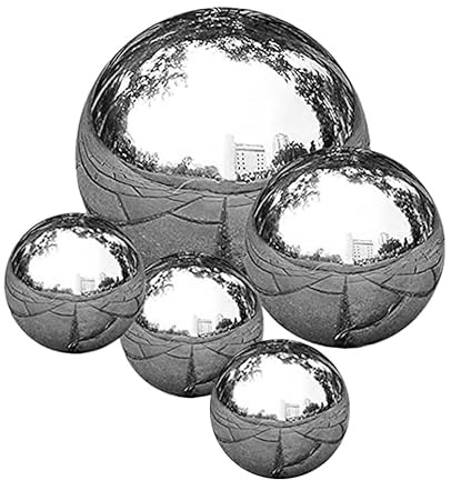 SUPVOX Set da 5 Sfere Sferiche in Metallo Inossidabile Finitura a Specchio Riflettente per Decorazione da Giardino, Design Compatto senza Giunture Visibili, per Ambienti Interni