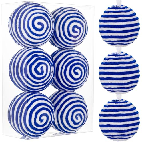 Oairse Palline di Natale blu e bianche da 10 cm, 6 palline decorative di filo per decorazioni per albero di Natale, Halloween, feste, centrotavola