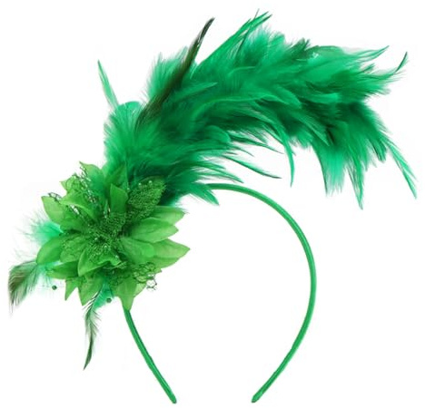 HUKUMA Feder Haarschmuck mit Blumen, Kopfschmuck 20er Jahre Damen, Federschmuck Haare Grün, Haarreif Federn für Fasching Karneval Cocktail Hochzeit Halloween Party
