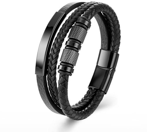 Armband Herren - Lederarmband - Edelstahl-Magnetschließe Armband - Geflochtenes Lederarmband - Armbänder für Herren als Geschenk für Geburtstag, Valentinstag, Weihnachten oder Vatertag 23CM