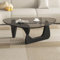 AnYaBinni Dreieckiger Couchtisch aus Glas, Vintage-Couchtische mit Massivholzsockel, Niedriger, Minimalistischer Teetisch, Couchtisch für Arbeitszimmer, Büro, Hotel, Balkon, 83 * 57 * 40 cm
