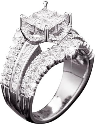 Mobile Ringe quadratischer Drei-in-Eins-Hochzeits- und Verlobungsring für Frauen Ringe Damen Christ (Gold, A)