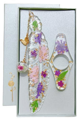 Famweylami Feder Lesezeichen Gepresste Blumen, Daumen Buchhalter, Lesezubehör für Bücher, Book Marks, Buchseitenhalter, Lesehilfe, Geschenk für Lehrer, Bücherwurm, Mädchen, Mutter, Großmutter