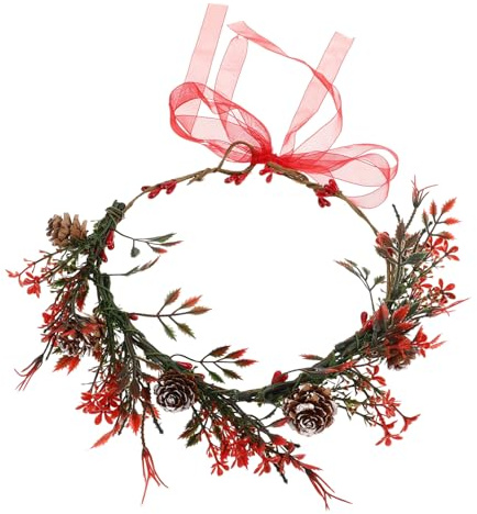 VICASKY Blumenstirnband Handgefertigt mit Roten Beeren und Tannenzapfen Weihnachtsblumenkranz für Damen Waldblumenkranz als Haarschmuck für Hochzeiten und Feste