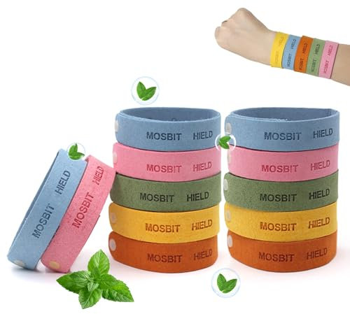 KUIRUNRX® Pulsera antimosquitos protección Natural contra Insectos, ajustables, para Interiores y Exteriores (10 pcs)