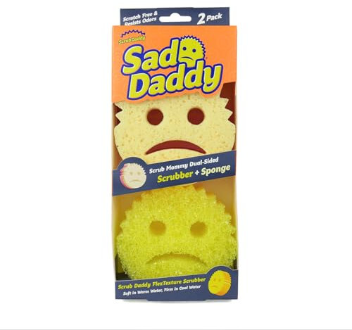 Scrub Daddy & Scrub Mommy Cranky Couple 2 Pack - Smiley Face Sponges for Cleaning & Washing Up, Multipack Kitchen Non Scratch Scourers with FlexTexture Firm & Soft Scrubbing, Dishwashing Scrubber