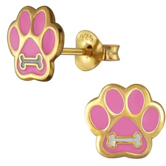 Monkimau Mädchen Ohrringe Paw Print | Ohrstecker aus 925 Sterling Silber | Kinderohrringe hypoallergen