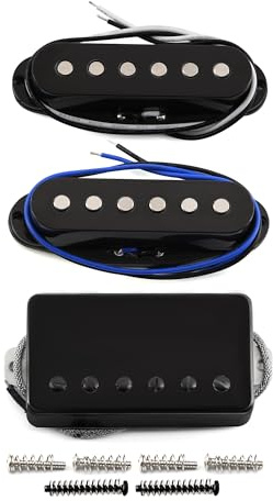 FLEOR Alnico - Juego de pastilla de bobina simple y humbucker de 5 postes planos y pastillas Humbucker cubiertas negras HSS N+M+B para guitarra estilo ST