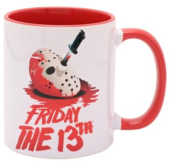 Widdop and Co Warner Bros Friday The 13th Mug - 325ml Jason Mask Design - Red Interior - Official Horror Movie Collectible Cup - Scary Gift for Horror Fans