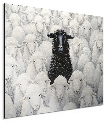 DEQORI Alu-Dibond Bild Das schwarze Schaf silber gebürstet bedruckt | 80x60 cm | Aluminiumverbund – modernes Wandbild für Innen- & Außenbereiche mit toller Bildwirkung & leichter Montage