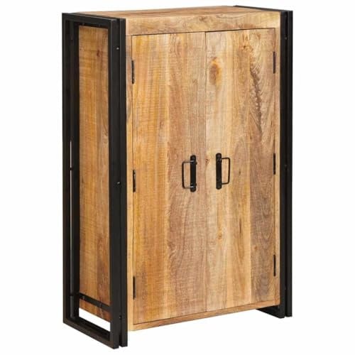 vidaXL Highboard mit Türen Braun Massiv Grobes Mangoholz und Metall, Hochschrank fürs Wohnzimmer, rechteckige Buffet Aufbewahrung, moderner Industrystil, schickes Teil, praktisch