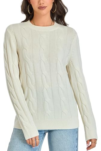 VETLURY 100% Merino Wool Cable Knit Jumper Women UK Aran Cosy Sweater | Chunky Knit,Soft Layer,Classic Pullover,Long Sleeve,Spring Fall Winter,Ladies Warm Tops