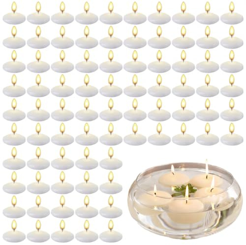 80 Schwimmende Kerzen Weiß Raucharm Unparfümiert, 3,8 X 1,5 CM | Weiße Schwimmkerzen Aus Paraffinwachs Im 80 Set, Ideal Für Pool, Badewanne, Spa, Hochzeit Und Weihnachtsdeko