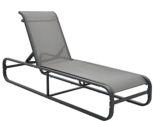 Teenpull Sonnenliege Aluminium und Textilene, Grau, 200x65x36 cm, verstellbare Rückenlehne, wasserfest, für Garten, Terrasse und Poolbereich, robuste Outdoor-Liege