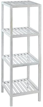 WENKO Regal Norway mit 4 Böden Natur Weiß - Badregal, Wohnregal, Walnussholz, 36 x 112 x 36 cm, Weiß gekälkt, 112 x 36 x 36 cm