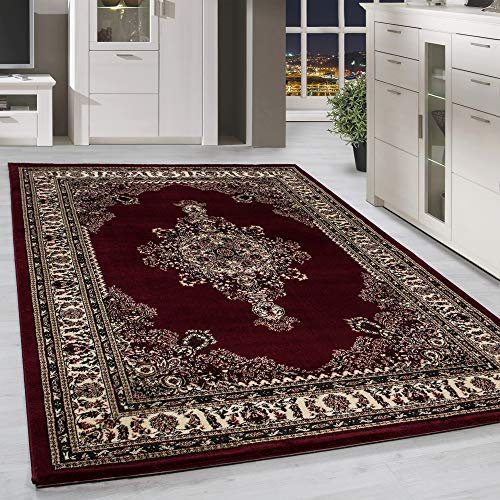 HomebyHome Vintage Läufer 80 x 150 cm - Orientalischer Teppich Kurzflor Rot für Wohnzimmer, Küche und Schlafzimmer - Klassicher Teppich mit Oeko-TEX