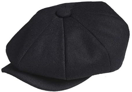 TOSKATOK Unisex Mens Ladies Plain 8 Panel Wool Blend Baker Boy Newsboy Flat Cap-Black