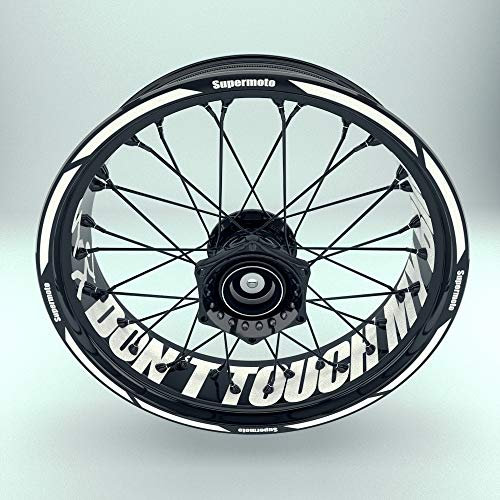 Felgenaufkleber Supermoto 17 Zoll | Felgenbettaufkleber Dont Touch für 32 und 36 Speichen Felgen | Set für Vorder- & Hinterreifen (Weiß, 36)