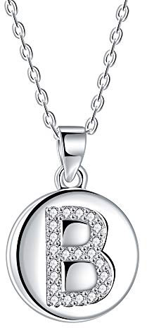 J.Endéar Buchstabe Kette 925 Sterling Silber Brief Initial B Disc Anhänger Halskette für Frauen Freundschaft 40 + 5cm einstellbar