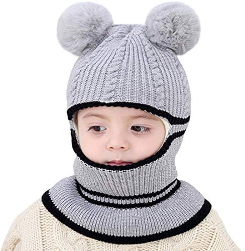 Yixda Baby Kinder Winter Mütze Jungen Mädchen Kapuzenschal Mützen Hüte (Bär-Grau)