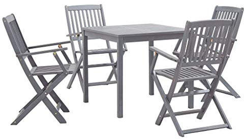 Tidyard 5-tlg.Garten-Essgruppe Gartenmöbel-Set Mit 1 Tisch und 4 Klappstühle,gartenmöbel sitzgarnitur Gartenmöbelset Esstischgruppe aus Massives Akazienholz mit grauer Lackierung