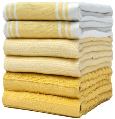 Bumble Küchenhandtücher - Geschirrhandtücher Handtücher Baumwolle – 6er Pack – XL Größe 50 x 70 cm – Edle, Weiche und Robuste Ringspinnbaumwolle in 3 Verschiedenen Texturen (Gelb)