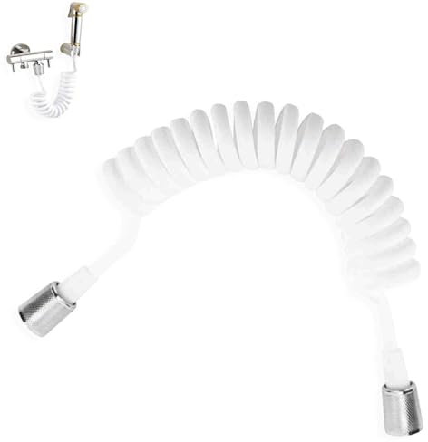 Dehnbarer Wasserschlauch duschschlauch 2m Wasserschlauch Flexibel, Wasserhahn Verlängerung Duschschlauch Kurz für Badezimmer Wasser Sanitär Toilette Bidet Spritzpistole(Weiß)
