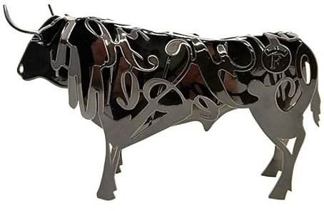 FORJASPORT Escultura Toro Bravo DE FORJA - Escultura Metálica Hecha a Mano - Toro - Figura de Hierro Decorativo para la Decoración del Hogar (Obra de Artesanía) Negro Cristal