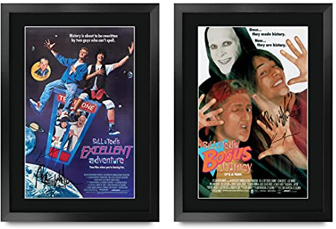 HWC Trading FR A3 Bill & Ted's Collection x 2 Keanu Reeves, Alex Winter Gifts gedrucktes Poster signiertes Autogramm für Film-Fans – A3 gerahmt