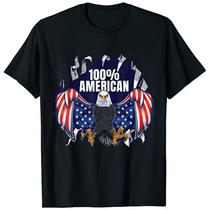 100% American USA Party Apparel Patriotic 4th of July Eagle T-Shirt