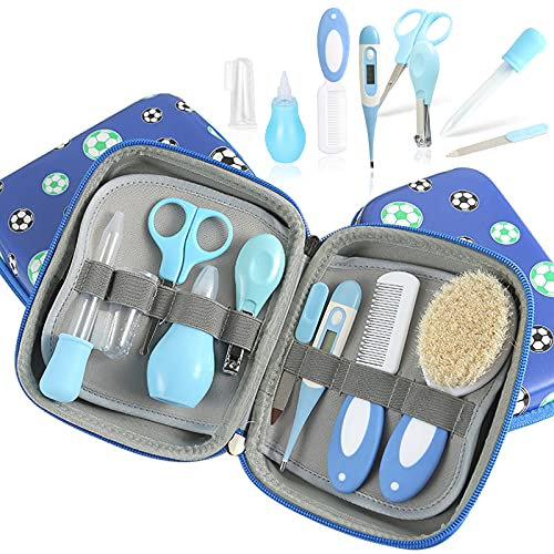 JasCherry Babypflege Set Neugeborene, 9 teilige Baby Gesundheitsset, Baby Erstausstattung Pflegeset für Reisen Heimgebrauch mit Weiche Wollbürste, Baby Kamm, Nasensauger, Nagelschere, Nagelknipser