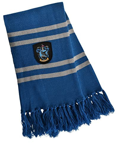 Elbenwald Harry Potter Schal Ravenclaw Hausfarben mit Wappen Patch und Fransen 24 x 170 cm blau grau