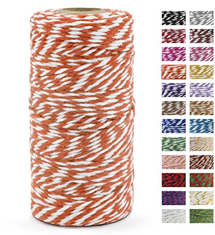 LEREATI Kordel Orange und Weiß Bindfaden 2mm x 100m Baumwollfaden Bäckergarn Küchengarn Bastelschnur Paketschnur Dekokordel für DIY Kunstgewerbe Gartenarbeit Geschenke Verpacken Weihnachten