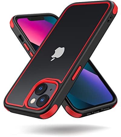 MobNano Funda iPhone 14, Funda iPhone 13 Antigolpes Transparente Capa Silicona Bumper Case para iPhone 13 14 360 Grados Completa Protectora Funda - Negro/Rojo