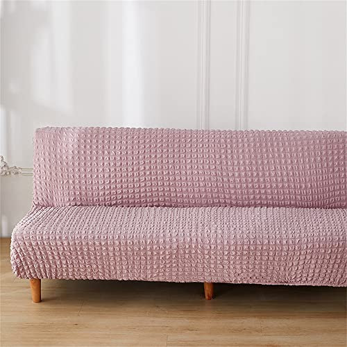 Surwin Housse de Canapé sans Accoudoir élastique Canapé 2/3 Places, Seersucker Housse de Clic Clac Couverture de Canapé-lit Universel Tout Couvert Canapé Pliant Protecteur (Rose,3 Places)