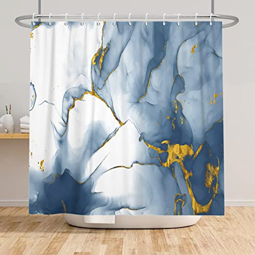 Bovlleetd Rideau de Douche en Marbre Gris Or 152x183cm - Moderne et Abstrait pour Salle de Bain - Baignoire Étanche avec Crochet