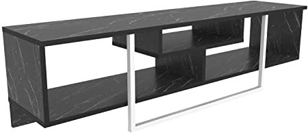 DECOROTIKA Asal Meuble TV, Bois d'ingénierie, Effet marbre Noir et Blanc, Height: 40 cm | Width: 150 cm | Depth: 35 cm