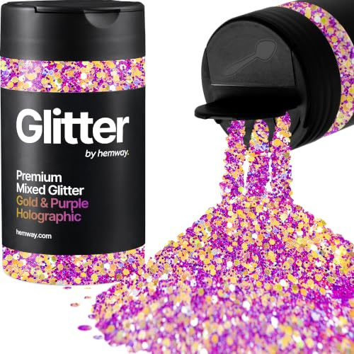 Hemway Gold & Purple Holographic Mix Glitter Shaker, 110g Mixed Size | for Resin & Epoxy Crafts for Decorating, Halloween, Christmas, Nail, Face, Art