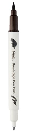 Pentel Brush Sign Pen Twin SESW30C Fibre Pen, 2 Brush-like Tips, Dark Brown (Pack of 1)