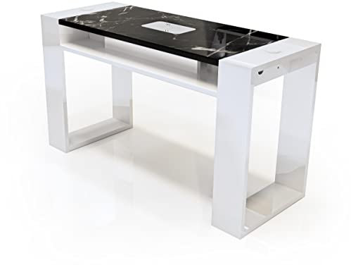 Manicure Table Nail Reconstruction Beautician with Aspirator Workstation - Simple Mod. (Marbled Black + Aspirator 200)
