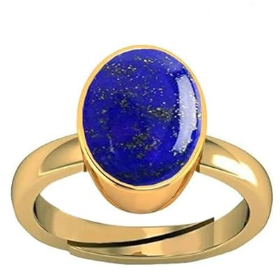 AKSHITA GEMS 8.00 Ratti Lapislazuli Ring Natürlicher Lapiz-Ring Original Labor Zertifiziert Blauer Lapislazuli Unbeheizter unbehandelter Edelstein Verstellbarer Ring Gold Größe 16-24 für Männer und