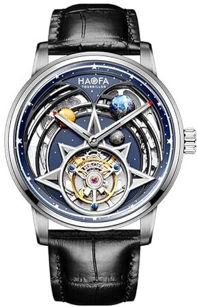 Haofa automatisch Tourbillon Uhr für Herren 3D Planet Universum Leuchtende Fliegende Tourbillon -Uhr Automatische mechanische Armbanduhr 2268