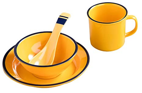 JTBDWOSK Crockery Set,Bowl Plate Mug Set Kids Camping Tableware Set Picnic Outdoor Home Party Dinnerware,Yellow