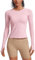 CRZ YOGA Women's Seamless Sports Long Sleeve Shirts Ribbed Running Shirt with Thumb Hole Breathable Quick Dry Fitness Tops Rose Blush 12