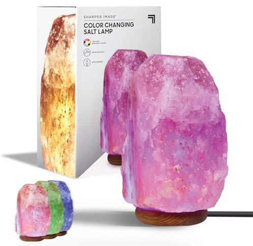 Sharper Image Colour Changing Salt Lamp - Small Salt Crystal Lamp with Antimicrobial Properties, USB Powered LED Lamp, Bedside, Himalayan Salt Lamps for Relaxation & Ambient Mood Lighting