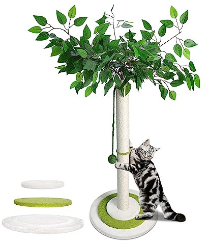 ZNM Griffoir pour Chats, 80cm Poteau Griffoir Chat avec Boule Suspendue, Corde de Sisal de Haute Qualité, Triple Base Stable, Convient à Toutes Les Tailles de Chats, 38 x 38 x 80 cm