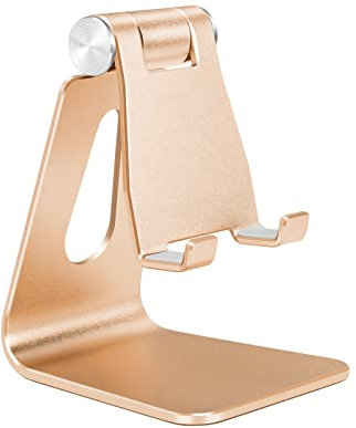 Bidponds Support de téléphone portable en alliage d'aluminium, support de téléphone réglable en métal, support de station d'accueil pour téléphone de bureau, support pour smartphone, doré
