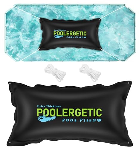 Poolergetic Poolkissen für Aufstellpools, großes Winter-Poolkissen zum Überwintern, 0,6 mm dick, strapazierfähig, Schwimmbadabdeckung, Luftkissen mit Kordeln, 1,2 x 2,4 m, 1er-Pack, Schwarz