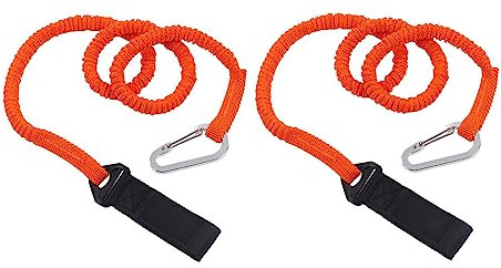CaCaCook 2 Stück Kajak-Paddelleinen, Dehnbare Sicherheits-Kanu-Paddelleine, Kajak-Zubehör mit Gürtelschnalle und Haken, Orange
