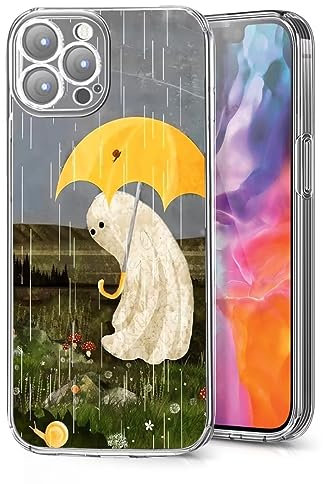 Kidpkaig Phone Case Compatible with iPhone 12 Ghost Making Friends in The Rain Mushroom Halloween Side Striped Soft Phone Cover